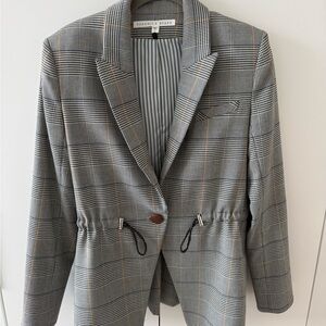 Veronica Beard Gray Glen Plaid Blazer with Tan Windowpane